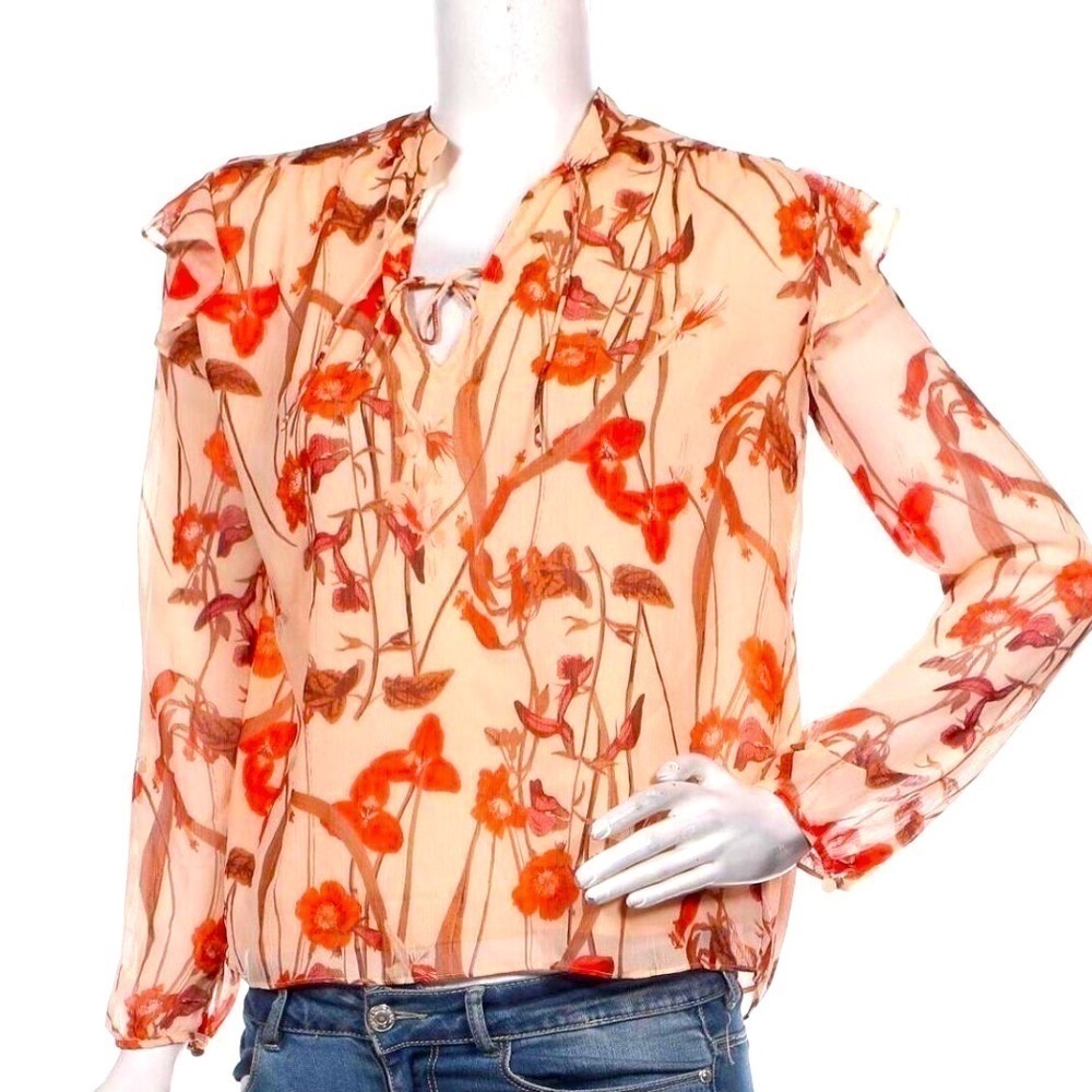 aritzia little moon blouse floral orange red top